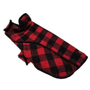 Eddie Bauer Pet Fleece Lined Dog Coat Sz Large Black Red Buffalo Plaid Outdoor